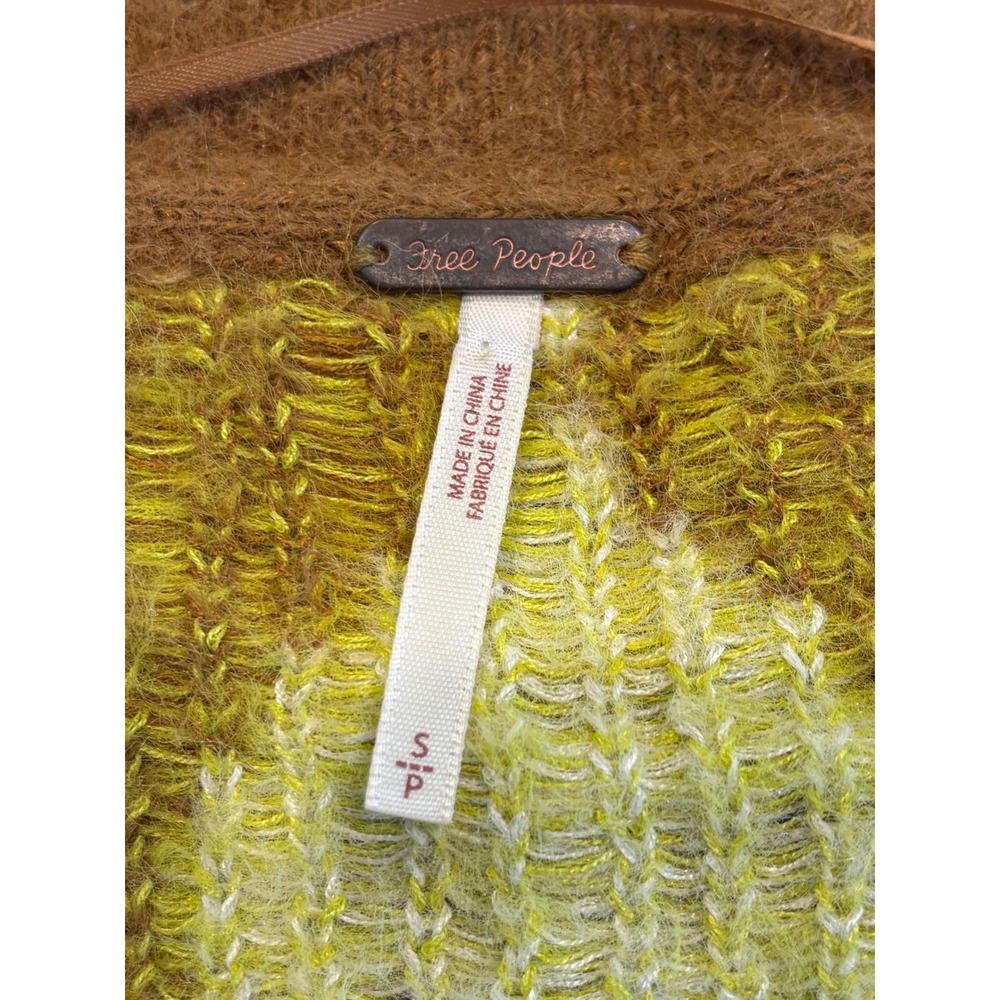 Free People Argyle V-Neck Sweater Vest‎ Brown White Fuzzy Cropped Small Preppy - Picture 2 of 11